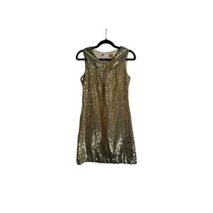 Vintage Tory Burch Gold Sequin Sheath Dress Cocktail Knee length